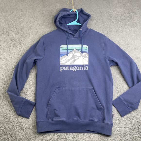 Patagonia Hoodie Mens Medium Blue Uprisal Regular Fit Pullover Sweatshirt Logo - Picture 1 of 14